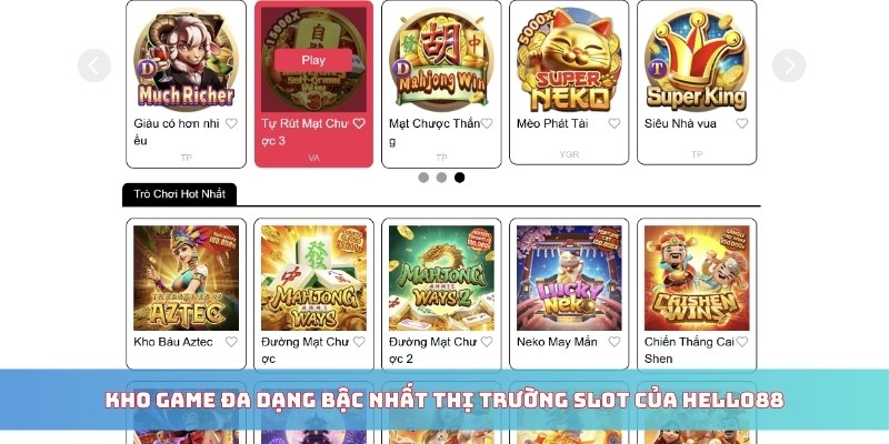 Kho game đa dạng bậc nhất thị trường slot của Hello88